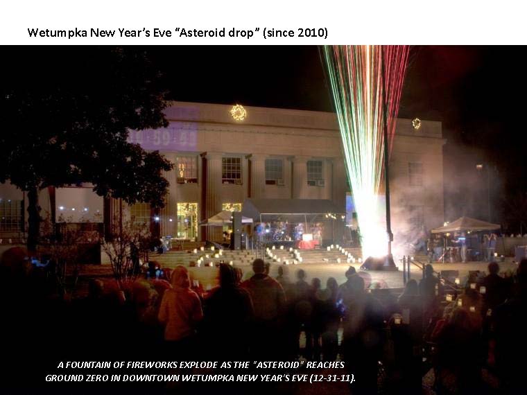 fountain of fireworks explode on New Years Eve 2011 as the asteroid reaches ground zero