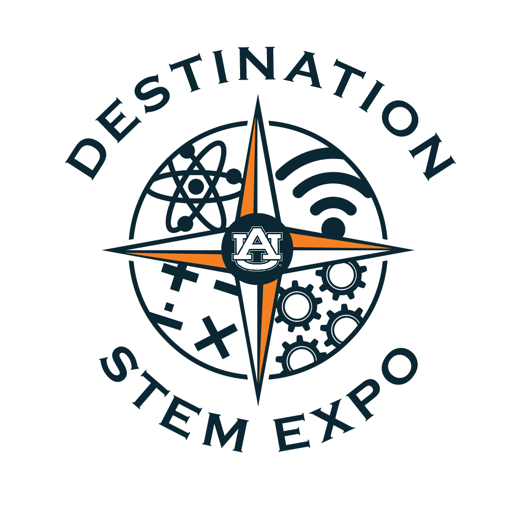 The Destination STEM Expo Logo with STEM images surrounding a compass