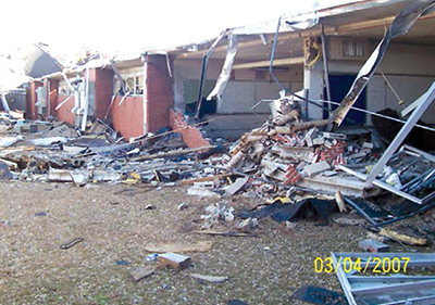 Devastation caused by an EF4 tornado at Enterprise High School.