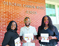 Mayor Willie Mae Powell, town historian Dennis Powell, Principal TriShonne Tullos Cornelius